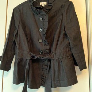 Loft Black Linen Ruffle Neck Tie Jacket - 10